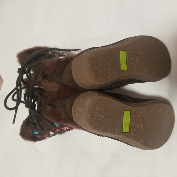 Kenneth Cole Reaction Leather Suede Brown Boots with Gems/Jewels Embellishments - Picture 7 of 11